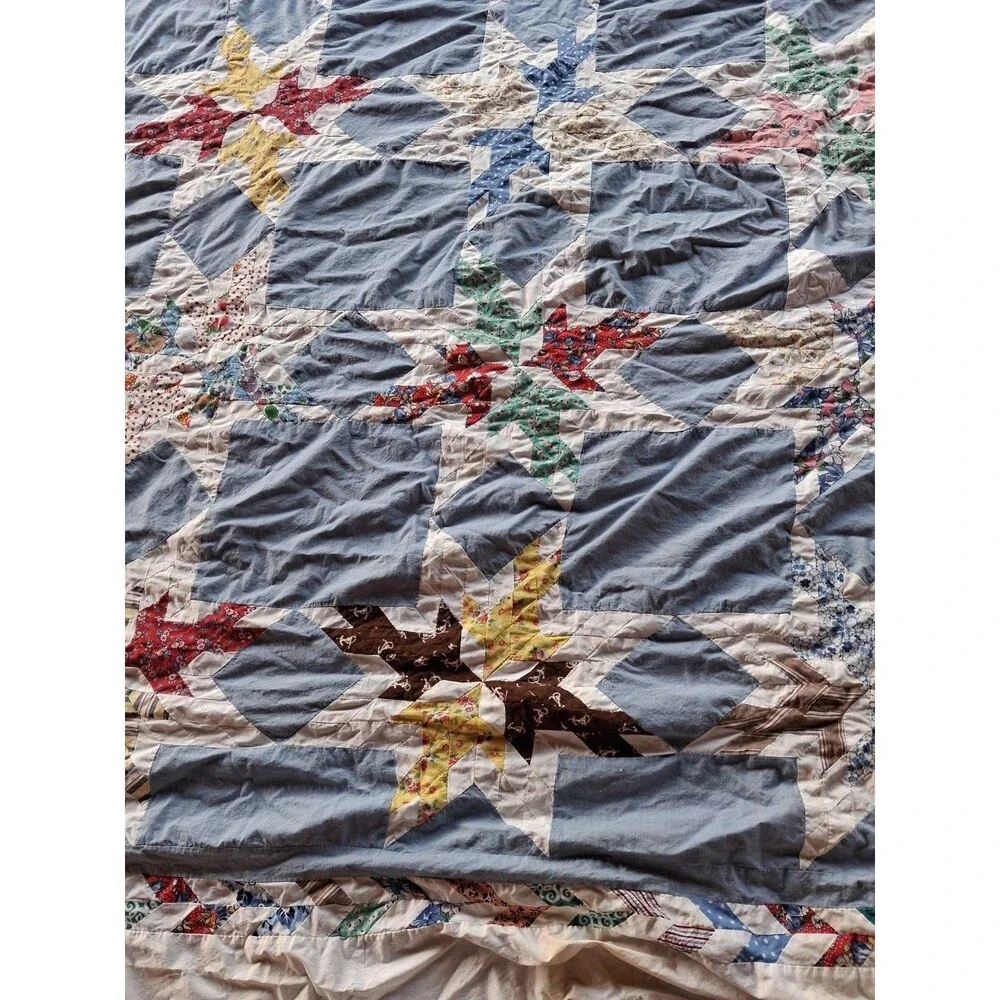 Vtg Hand Stitched Quilt Top Patchwork Dove Birds Star Large 81